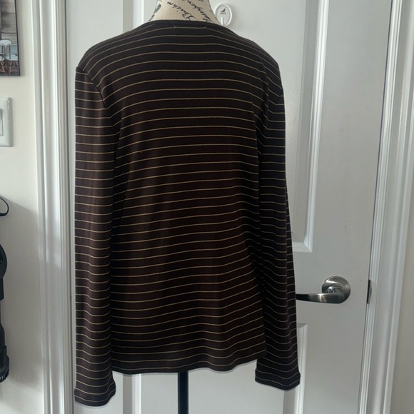 Lauren Ralph Lauren Women's Top Brown Striped Long Sleeve Cotton Stretch - Picture 2 of 6